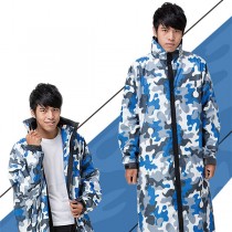 【東伸DongShen】時尚迷彩大衣型雨衣(藍色3XL)